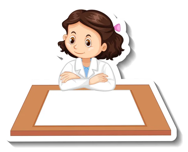 Personagem Desenho Animado Menina Cientista Com Ilustração Tabela Branco — Vetor de Stock