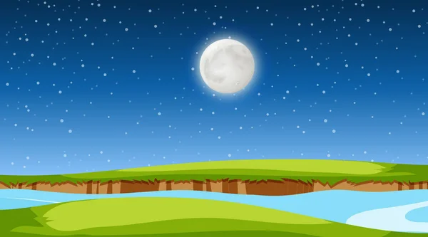 Paysage Prairie Vierge Rivière Nuit Illustration Scène — Image vectorielle