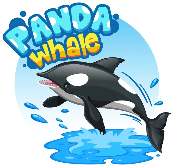 Orca Killer Whale Cartoon Character Panda Whale Font Banner Isolated — Stock Vector