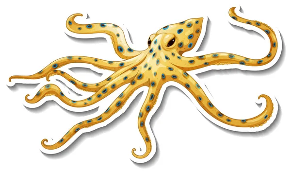 Blue Ringed Octopus Sticker White Background Illustration — Stock Vector