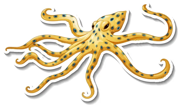 Pegatina Pulpo Anillado Azul Sobre Fondo Blanco Ilustración — Archivo Imágenes Vectoriales