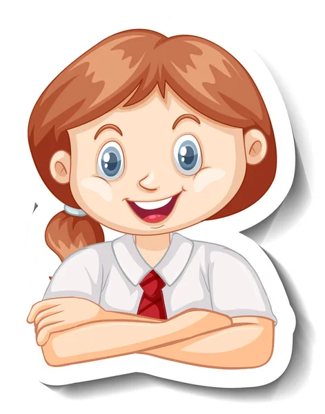 Sticker Template Portrait Student Girl School Uniform Illustration — Stock Vector