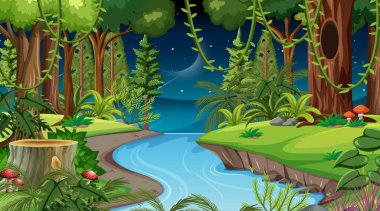 Orman manzarası geceleri çok farklı ağaç resimleriyle dolu.