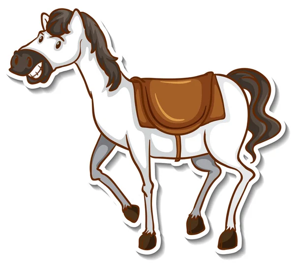 Roztomilý Kůň Kreslené Zvíře Nálepka Ilustrace — Stockový vektor
