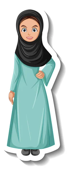 Muslimische Frau Cartoon Charakter Aufkleber Auf Weißem Hintergrund Illustration — Stockvektor