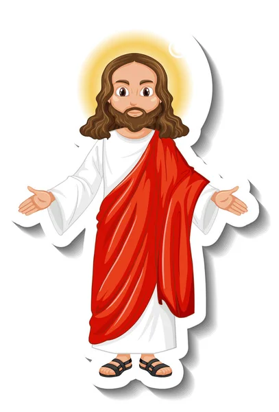 Jesus Christ Cartoon Character Sticker White Background Illustration — Stock Vector