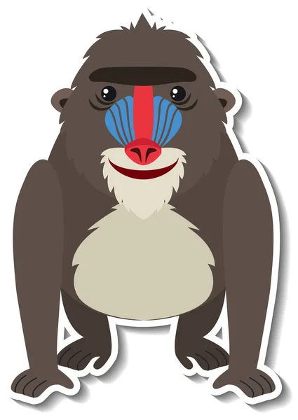 Cute Mandrill Małpa Kreskówka Zwierzę Naklejka Ilustracja — Wektor stockowy