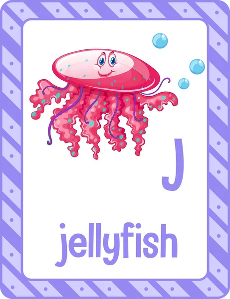 Alphabet Flashcard Letter Jellyfish Illustration — Stock Vector