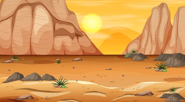 Empty desert forest landscape at sunset time scene illustration