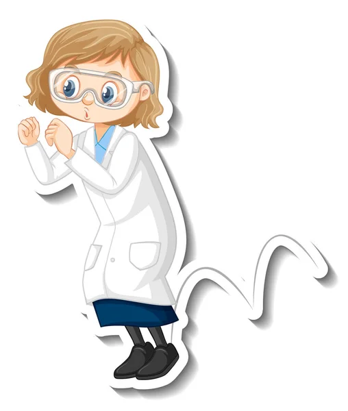 Scientist Girl Cartoon Character Jumping Experiment Illustration — Stock Vector