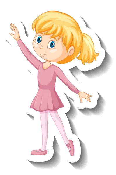 Cute Ballet Girl Cartoon Character Sticker Illustration — Stock Vector