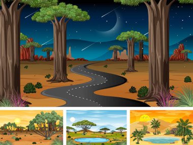 Farklı doğa yatay sahneleri çizimi