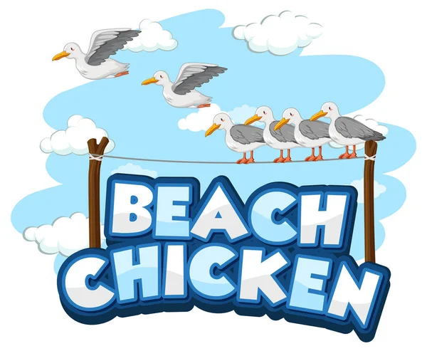 Gaivota Pássaro Personagem Desenho Animado Com Beach Chicken Fonte Banner — Vetor de Stock