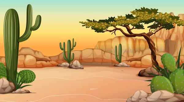 Paisaje Del Bosque Del Desierto Escena Diurna Con Muchos Cactos — Vector de stock