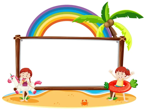 Tema Summer Beach Con Banner Vuoto Isolato Sfondo Bianco Illustrazione — Vettoriale Stock