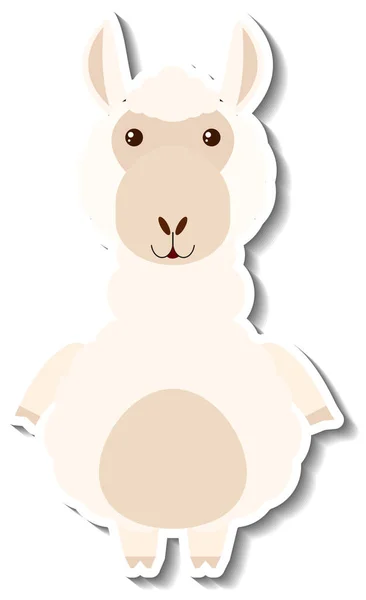Ładny Alpaka Kreskówka Zwierzę Naklejka Ilustracja — Wektor stockowy