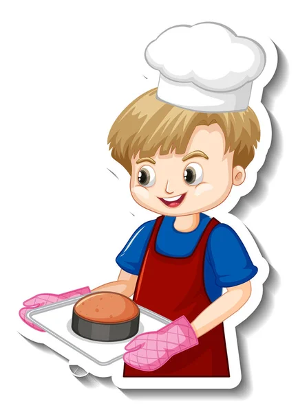 Sticker Design Baker Boy Holding Baked Tray Illustration — Stock Vector