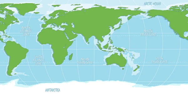 Mavi Yeşil Resimli Boş Dünya Haritası — Stok Vektör