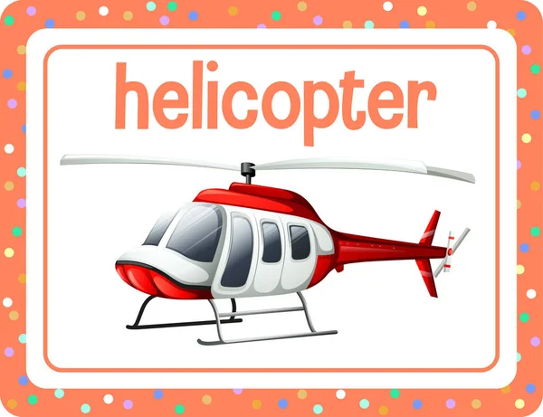 Vocabulario Flashcard Con Palabra Helicóptero Ilustración — Archivo Imágenes Vectoriales