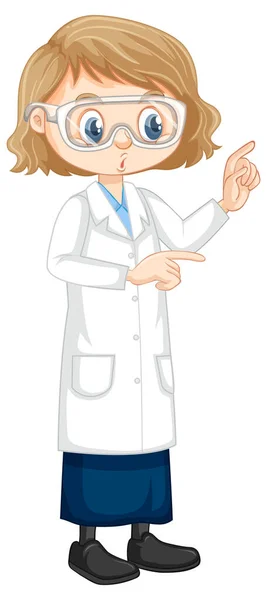 Cute Girl Cartoon Character Wearing Science Lab Coat Illustration — Stock Vector