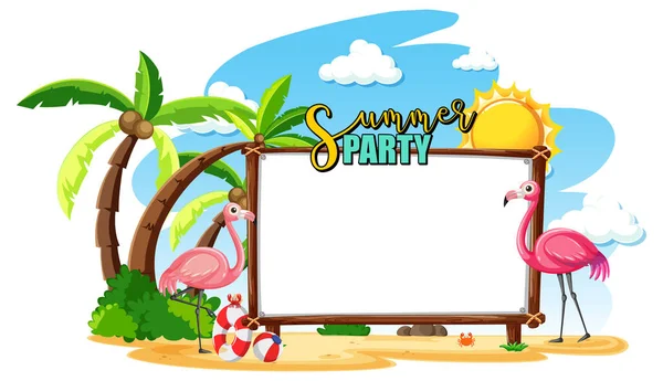 Empty Banner Board Flamingo Beach Isolated Illustration — Stock Vector