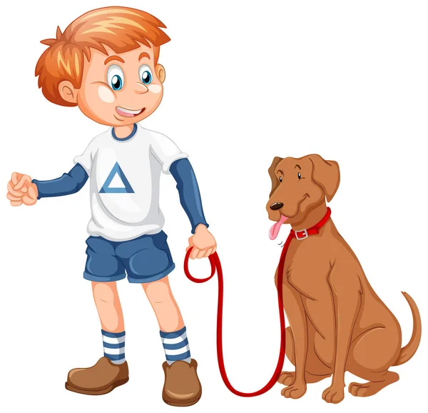 Jongen Spelen Met Een Hond Geïsoleerd Witte Achtergrond Illustratie — Stockvector