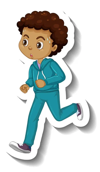 Ragazzo Che Jogging Cartone Animato Personaggio Adesivo Illustrazione — Vettoriale Stock