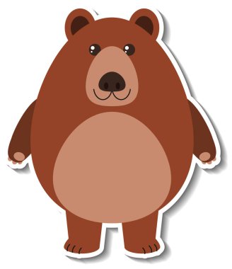 Şirin bir boz ayı çizgi film hayvan çıkartması çizimi