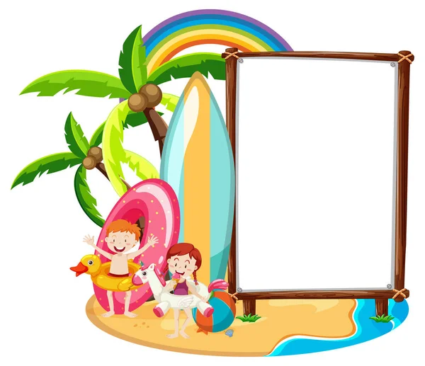 Lege Banner Sjabloon Strand Scene Geïsoleerde Illustratie — Stockvector