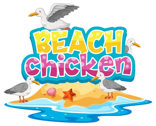 Seagull Bird Cartoon Character Beach Chicken Font Banner Isolated Illustration — Stock Vector