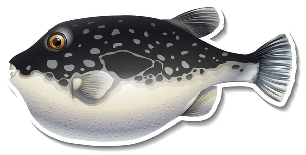 Beyaz Arkaplan Resimlerinde Kirpi Balığı Çizgi Film Etiketi — Stok Vektör