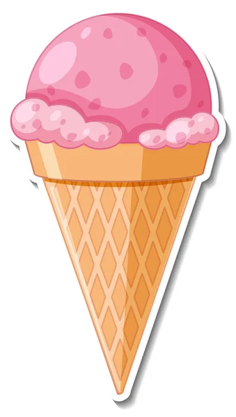 Клубничное Мороженое Наклейке Вафельным Конусом — стоковый вектор