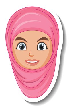 Beyaz arkaplanda Arap kadın karikatür etiketi