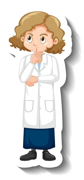 Girl Science Gown Cartoon Character Sticker Illustration — Stock Vector