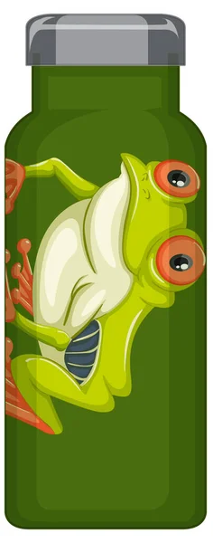 カエル模様のイラストが描かれた緑の魔法瓶 — ストックベクタ