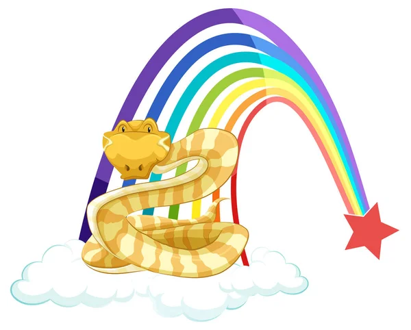 白底图上有彩虹的云彩上的蛇卡通人物 — 图库矢量图片