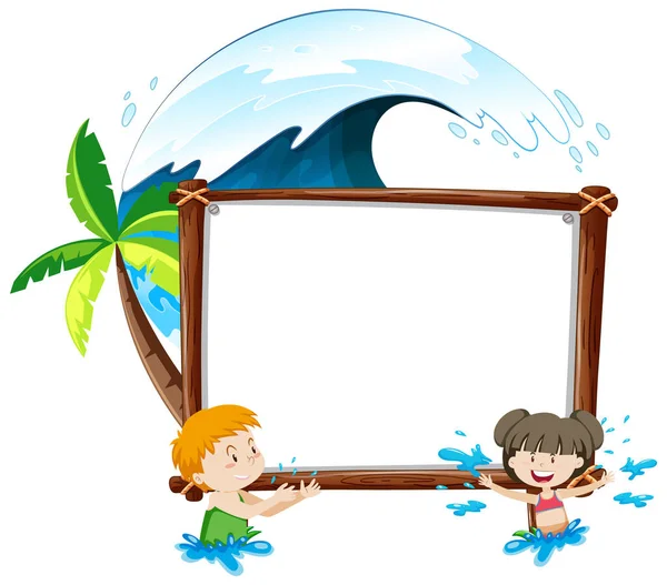 Zomer Strand Thema Met Lege Banner Geïsoleerd Witte Achtergrond Illustratie — Stockvector