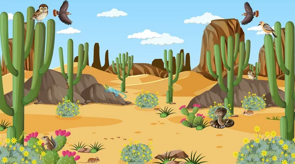 Sivatagi Erdő Táj Nappal Jelenet Sivatagi Állatok Növények Illusztráció — Stock Vector