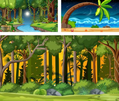 Farklı doğa yatay sahneleri çizimi