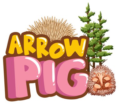 Echidnas çizgi film karakteri izole edilmiş Arrow Pig yazı tipi pankartı
