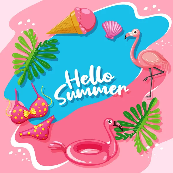 Hello Summer Banner Flamingo Theme Иллюстрации — стоковый вектор