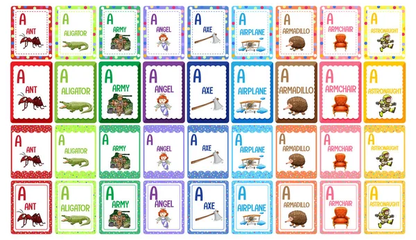 Písmeno Abeceda Flashcard Set Illustration — Stockový vektor