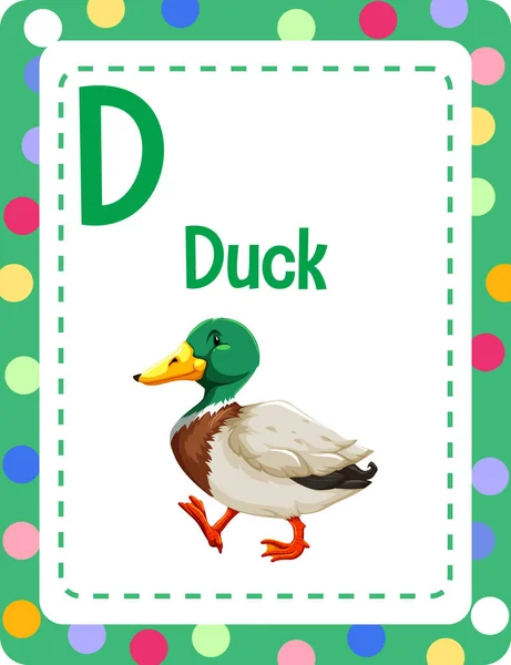 Alphabet Flashcard Letter Duck Illustration — Stock Vector