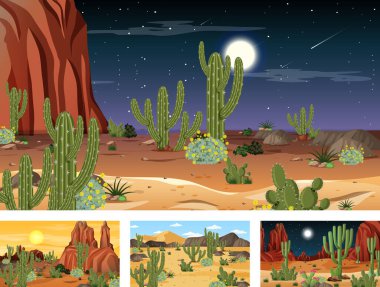 Hayvanlar ve bitkilerin resimlendiği farklı çöl ormanları.