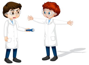 Gölge deneyi yapan iki genç bilim adamı