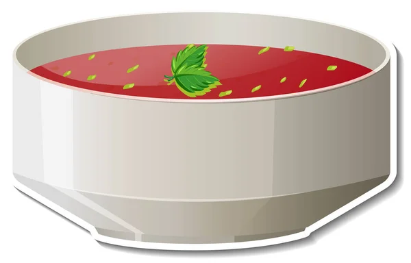 Tigela Sopa Tomate Adesivo Sobre Fundo Branco Ilustração — Vetor de Stock