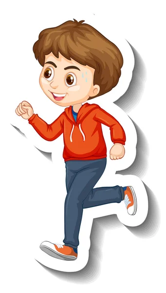 Ein Junge Joggt Cartoon Figur Aufkleber Illustration — Stockvektor