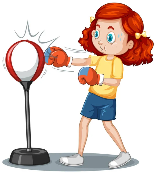 Девушка Мультипликатор Рисующая Упражнения Боксу — стоковый вектор