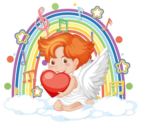 Niño Cupido Nube Con Símbolos Melodía Ilustración Del Arco Iris — Vector de stock