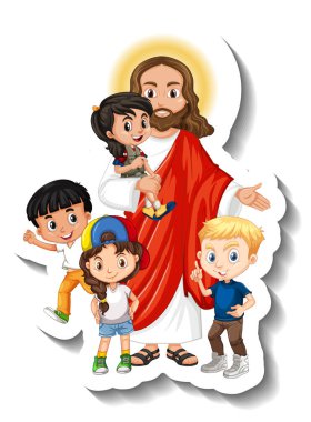 İsa ve çocuk grubu etiketi beyaz arkaplan resimlerinde
